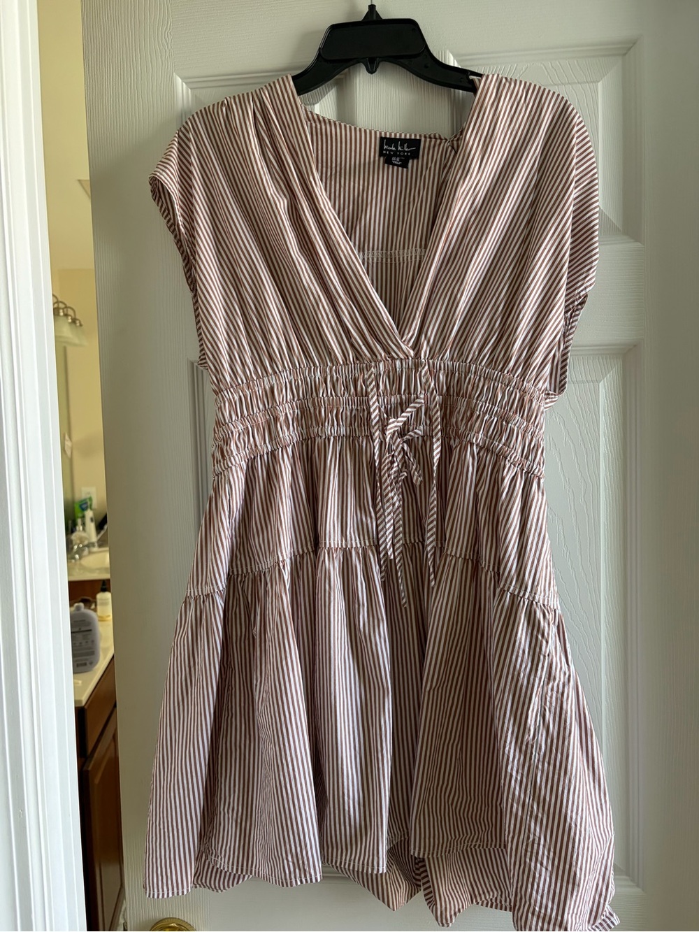 Nicole Miller Pink and White Striped Casual Button-Down Dress
